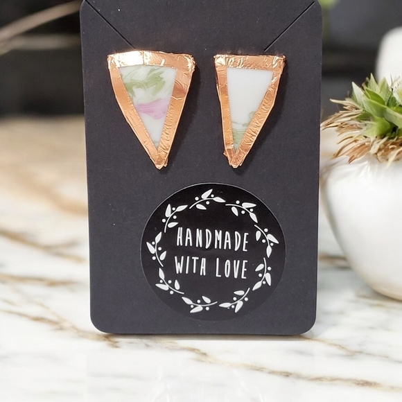 Handcrafted Upcycled Vintage Porcelain Earrings - Picture 2 of 3